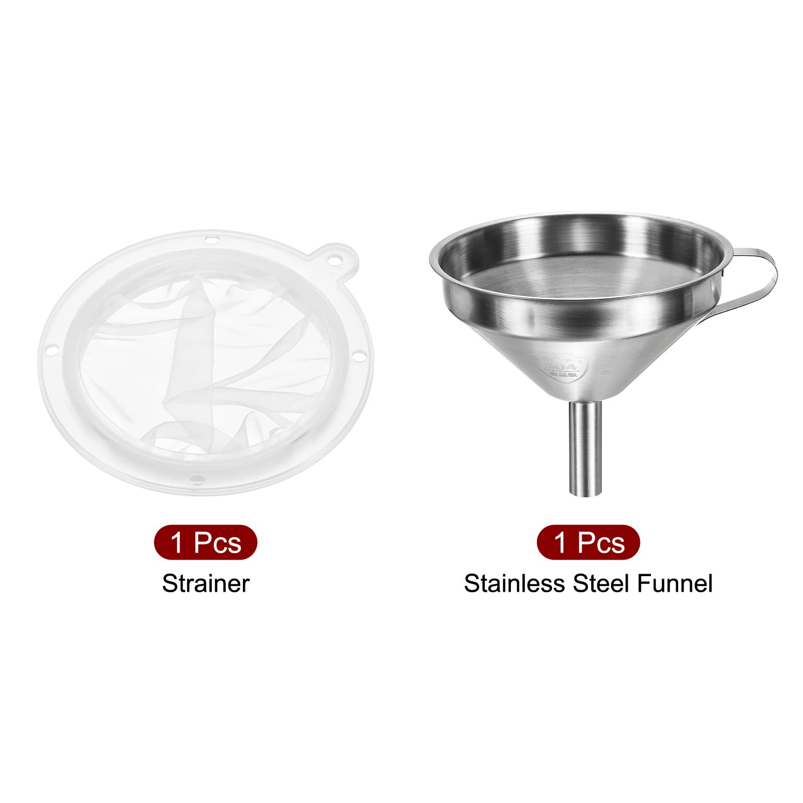 Patikil 5.1'' Dia Kitchen Funnel, Stainless Steel Kitchen Gadget With 400 Mesh Strainer For Juice, Coffee, Milk Filtration White