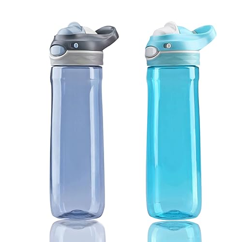Dearart 2-Pack 26Oz Grey Water Bottle And Sky Blue Water Bottle Without Straw, Bpa Free 100% Leakproof, Clear Bottle With Wide M