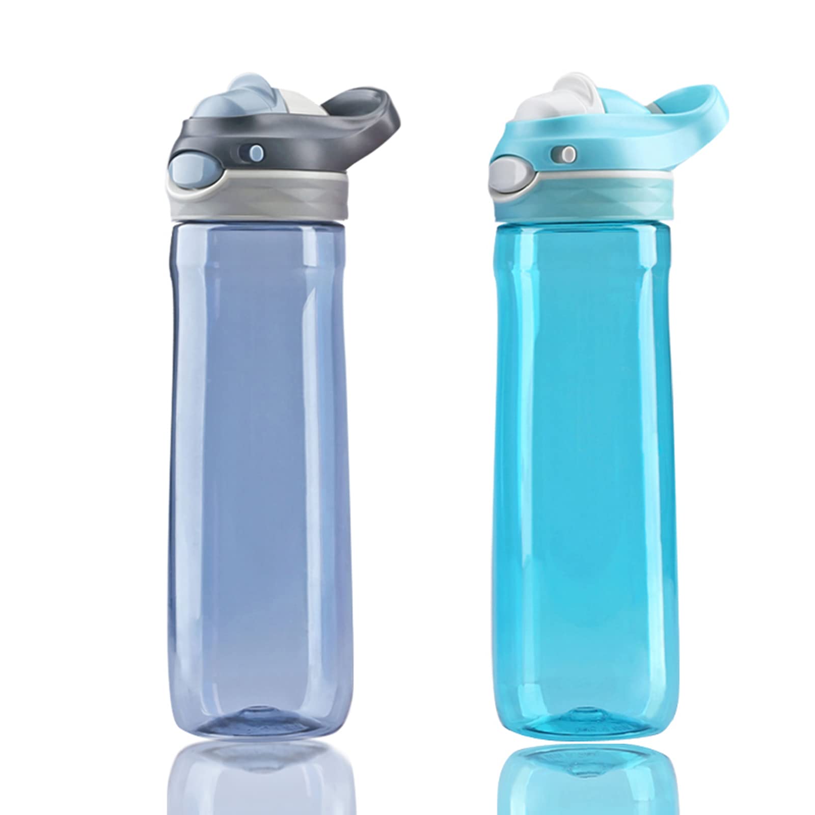 Dearart 2-Pack 26Oz Grey Water Bottle And Sky Blue Water Bottle Without Straw, Bpa Free 100% Leakproof, Clear Bottle With Wide M