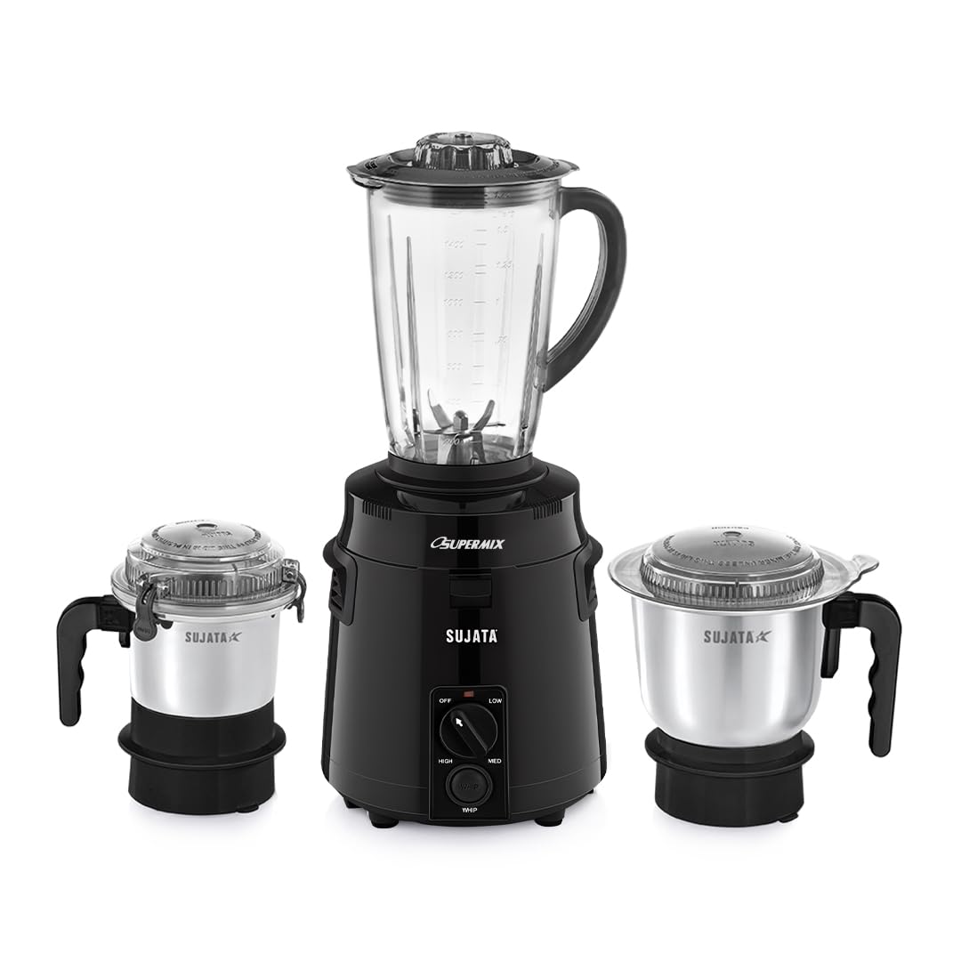 Sujata Supermix Mixer Grinder | 900 Watts Double Ball Bearing Motor | 22000 Rpm | NonStop 90 Mins Running | 3 Jars Including 17