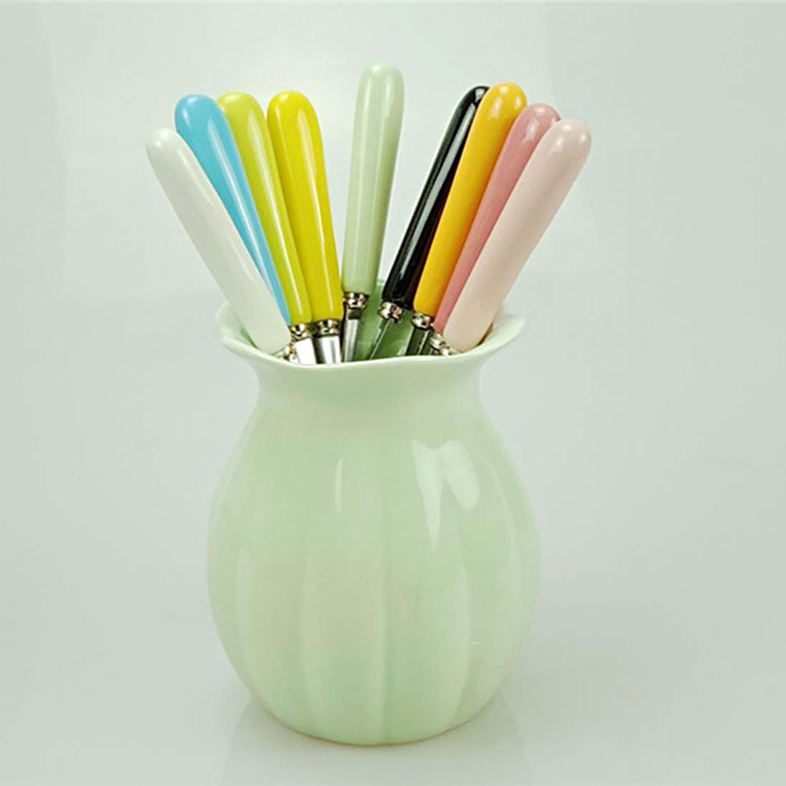 Goeielewe Set Of 8 Dinner Spoons, Stainless Steel Iced Teaspoon With Ceramic Handle Soup Tablespoons Espresso Candy-Colored Coff