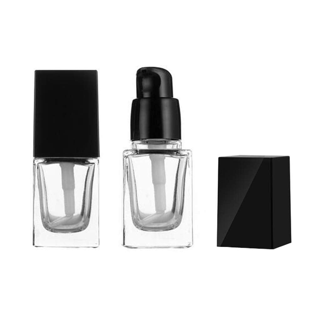 2Pcs 15Ml/0.5Oz Empty Square Clear Glass Pump Bottle Lotion Dispenser With Black Lid Refillable Portable Foundation Bottle Makeu