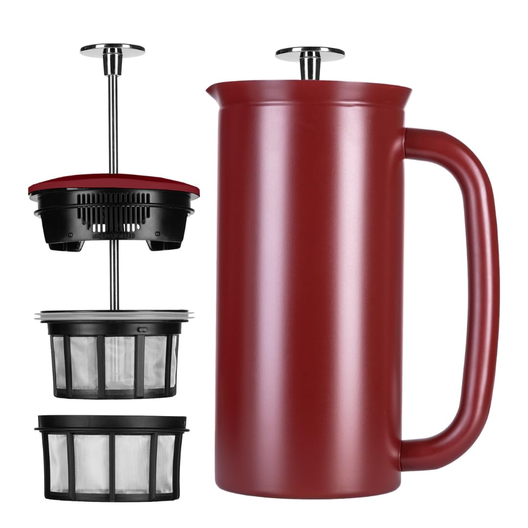 Espro P7 French Press Coffee Maker - Double-Walled Stainless Steel Insulated With Micro-Filter, 18 Ounces, Cranberry