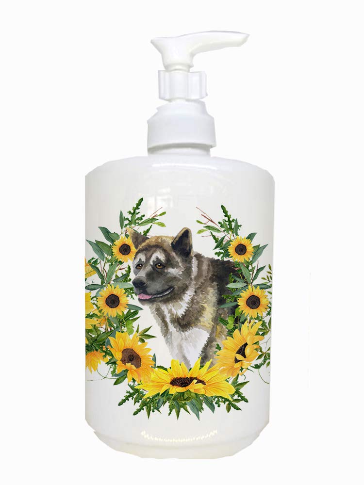 Caroline'S Treasures Ck2861Soap American Akita In Sunflowers Ceramic Soap Dispenser Hand Soap Dispenser Pump Bottles For Bathroo
