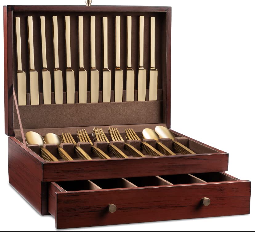 Royalty Art Tarnish-Free Silverware Storage Box With Drawer, 15'' X 11'' Flatware And Utensil Organizer For Kitchen, Elegant Woo