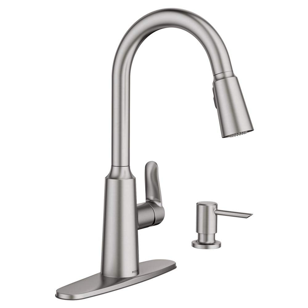 Moen 87028Srs Edwyn Spot Resist Sta Inless 1Handle Deck Mount Pulldown Kitchen Faucet, 7.5, Stainless Steel