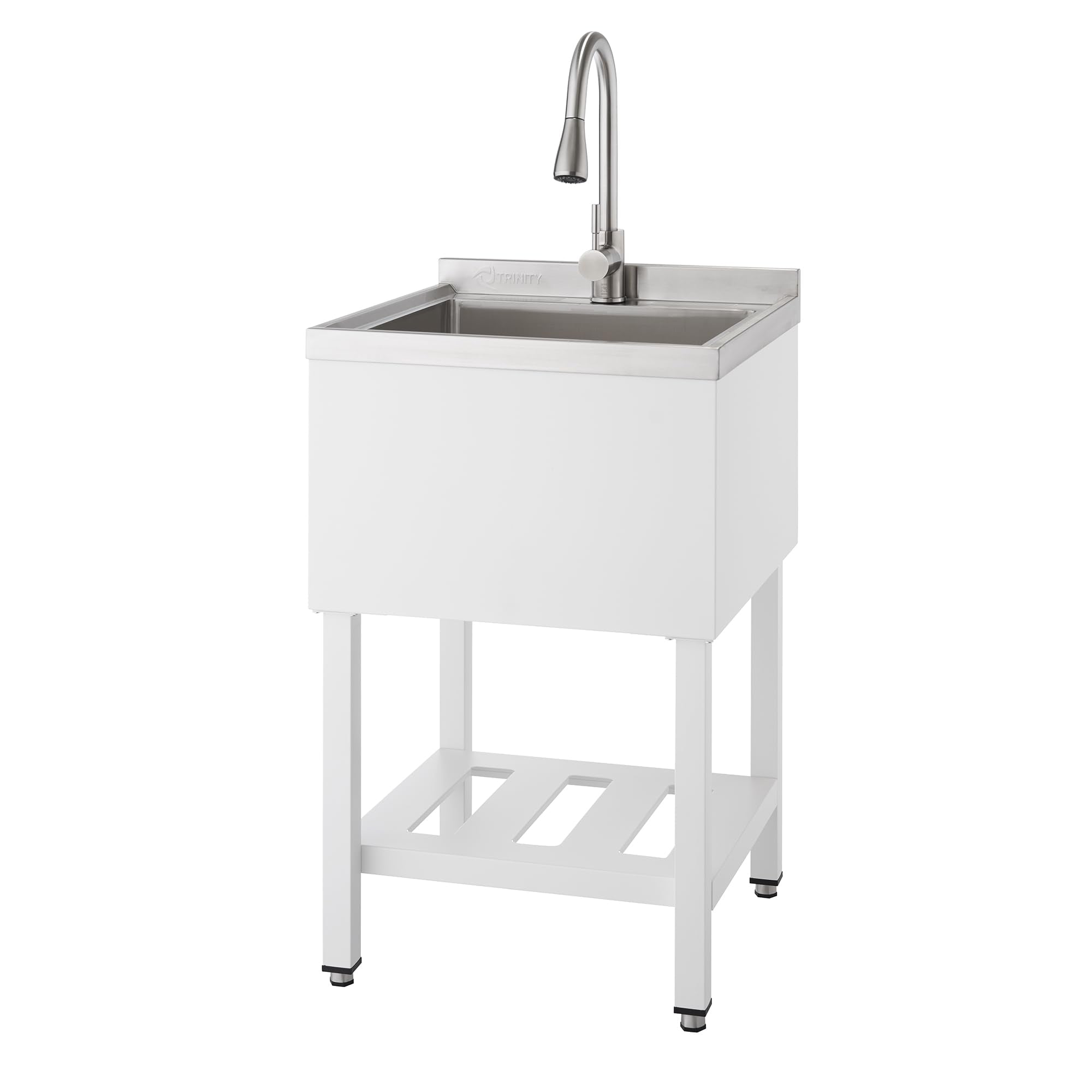 TRINITY THAPWH-0327 Stainless Steel Freestanding Single Bowl Utility Sink for Garage, Laundry Room, Commercial Use, Includes Pul