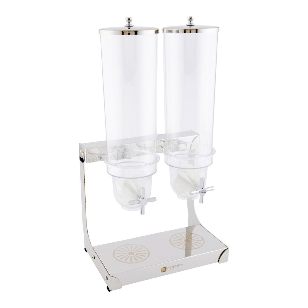 Restaurantware Met Lux 3 Liter Countertop Cereal Dispenser 1 Double Compartment Food Dispenser - Self Serve Refillable Stainless