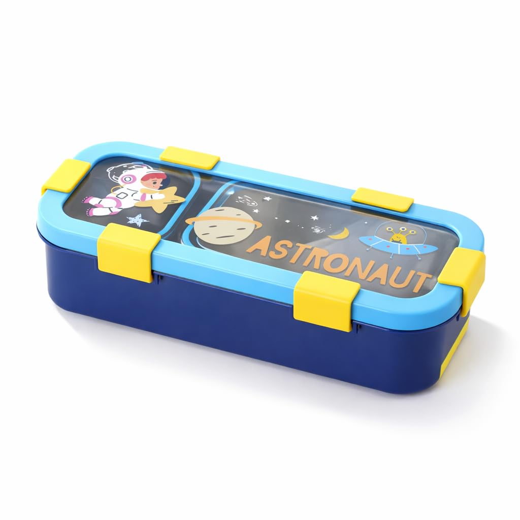Unikart Kids 2 Compartments Lunch Box 600Ml For School | Cartoon LeakResistant Food Container With Secure Locking Clips | Stain