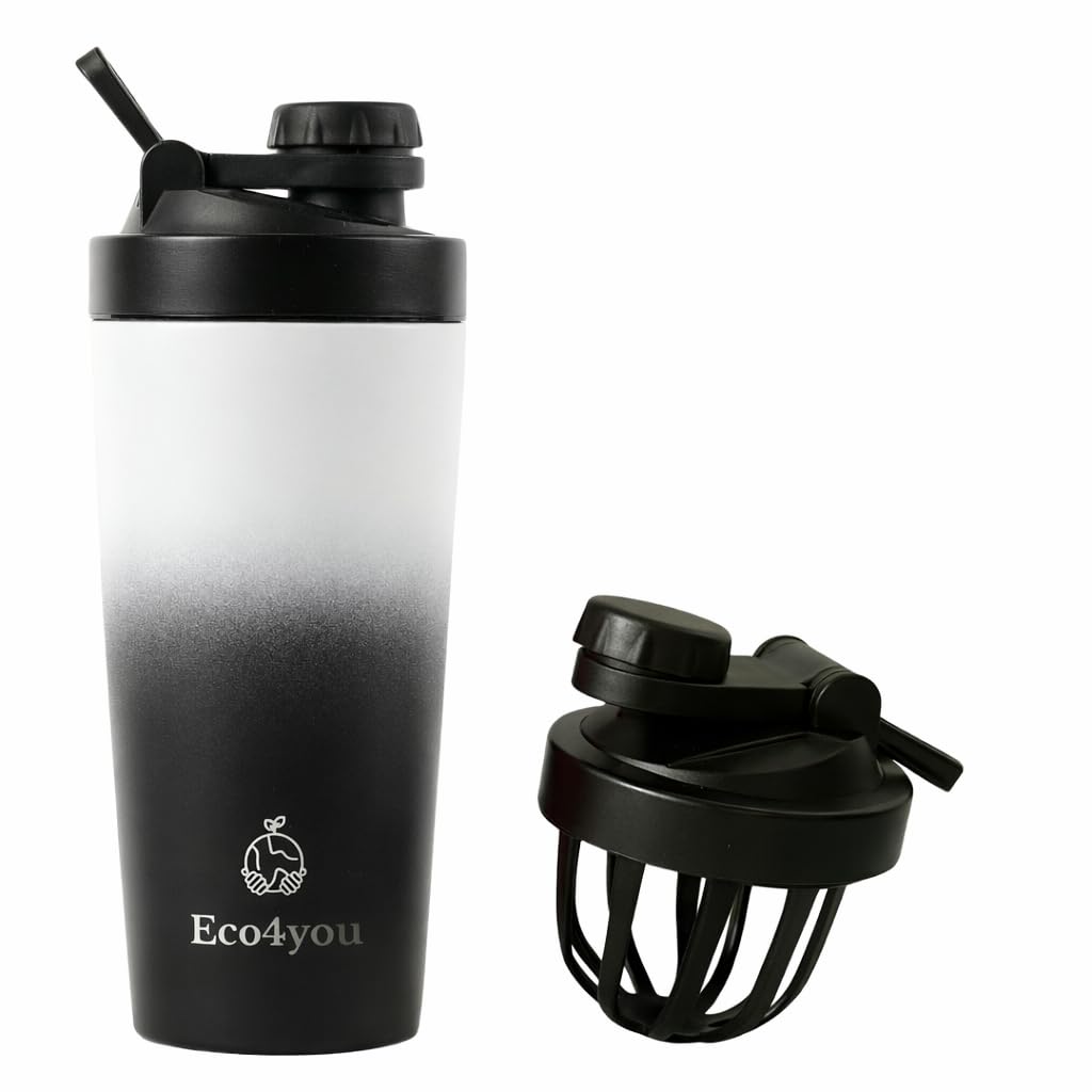 Eco4you 3in1 Stainless Steel Shaker Bottle, 23 oz  Protein Shaker, Fruit & Tea Infuser, Water Bottle  Leakproof, BPAFree (b