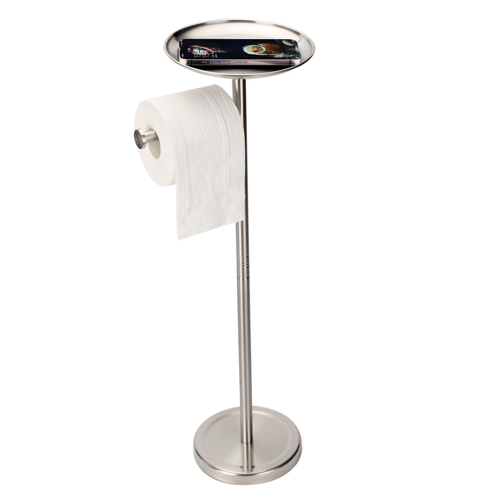 Tofix Toilet Paper Holder With Shelf, Toilet Paper Holder With Tray At The Top, Freestanding Toilet Paper Holder (Stainless Stee