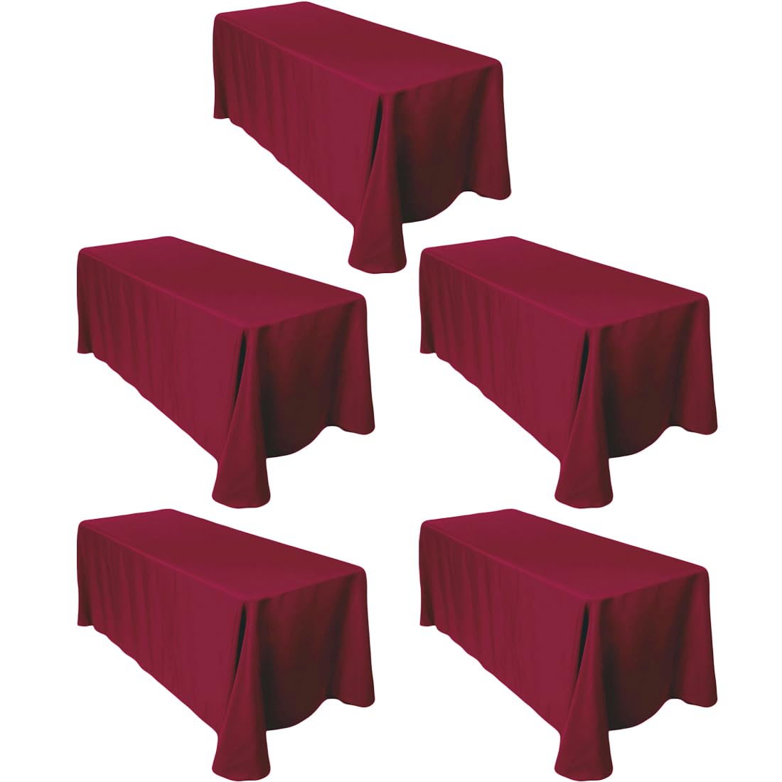 Ltc Linens 5-Pack Rectangular Tablecloths 90 In X 132 In With Rounded Corners - Burgundy Table Cloths For 6 Ft Rectangle Tables