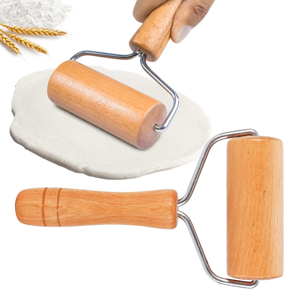 Watris Veiyi Small Rolling Pin, Wooden Dough Roller, Non-Stick Pizza Roller, Dough Baker Roller Set For Home Kitchen Baking Cook