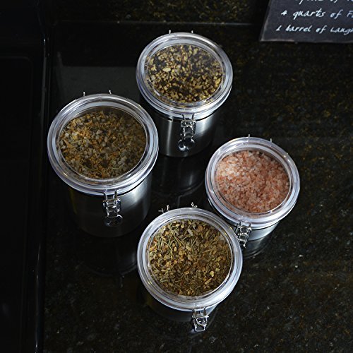Anchor Hocking Round Stainless Steel Canister Set With Clear Acrylic Lid And Locking Clamp, 4-Piece Set - 24954