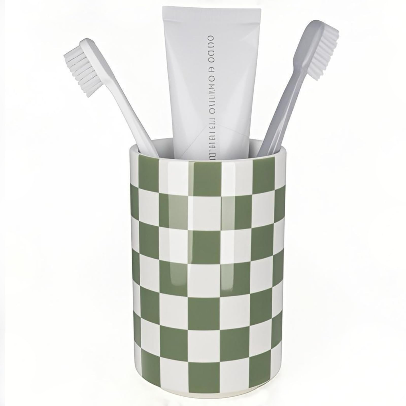 Tooth Brush Holder for Bathroom, Green Toothbrush Holders for Bathrooms, Modern Cute Ceramic Toothbrush Caddy, Toothbrushes and 
