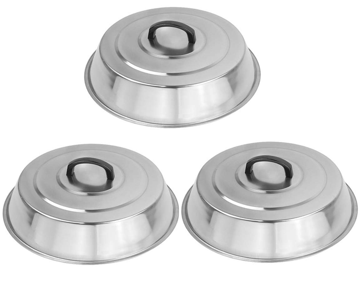 3 Sets Bbq Accessories 12 Inch Round Stainless Steel Basting Cover - Cheese Melting Dome And Steaming Cover, Best Fits For Black