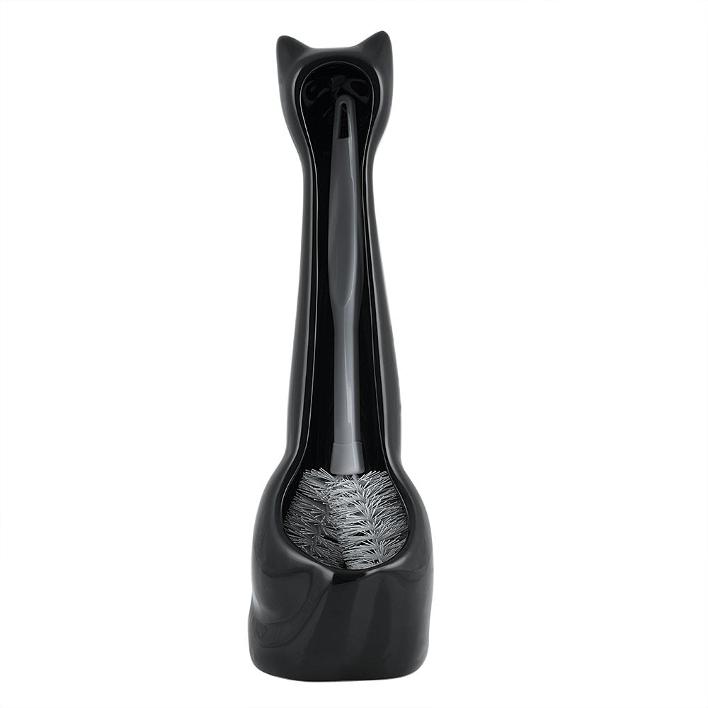 Allure Home Creation Cat Toilet Brush Holder Set, 3-Piece Black Ceramic with White Brush and Soap Dispenser, Model XBSCA
