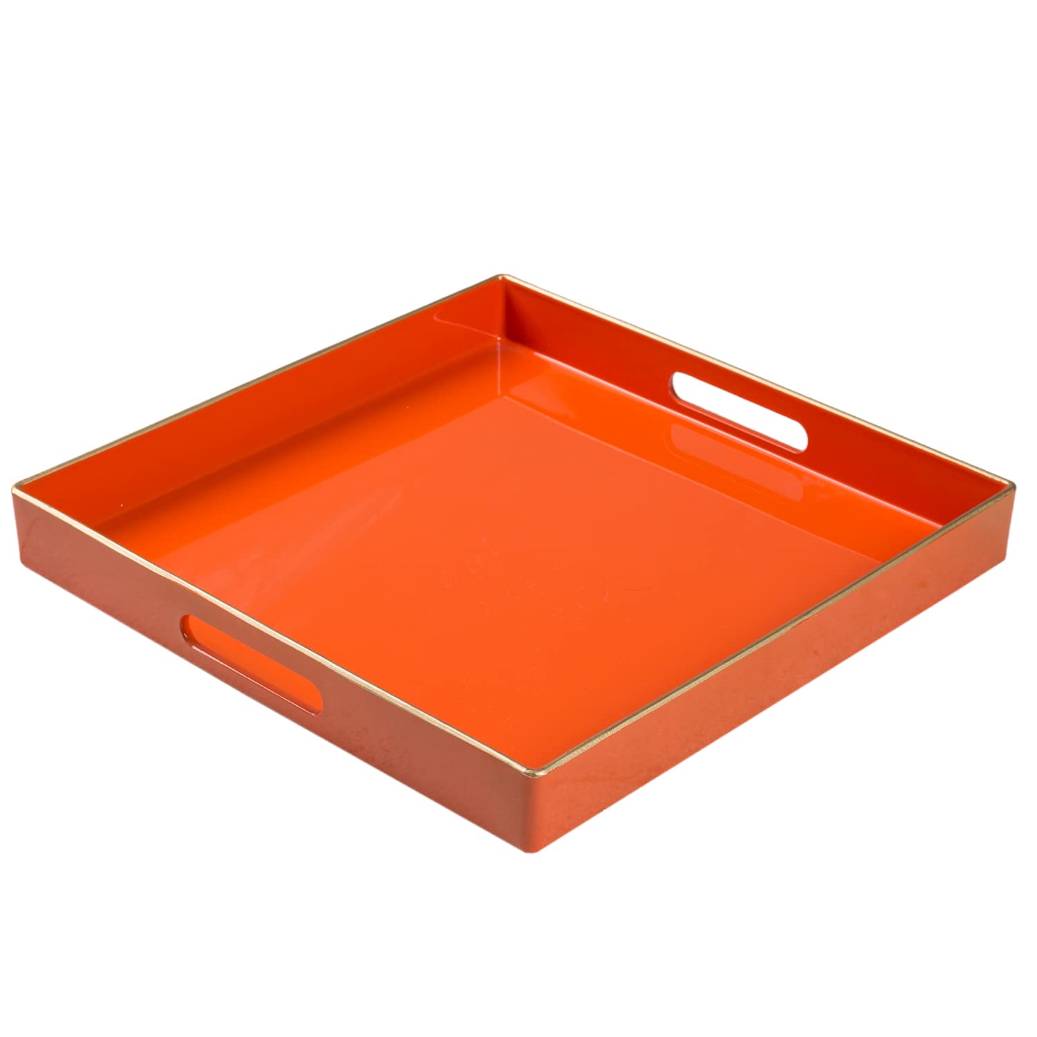 Maoname Decorative Tray, Orange Serving Tray With Handles, Coffee Table Tray, Square Plastic Tray For Ottoman, Bathroom, Kitchen