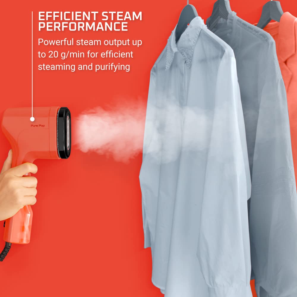 Rowenta, Steamer For Clothes, Purepop Handheld Steamer, 1.5Lbs, 15 Second Heatup, 2.3 Oz Capacity, 1150 Watts, Ironing, Red Clot