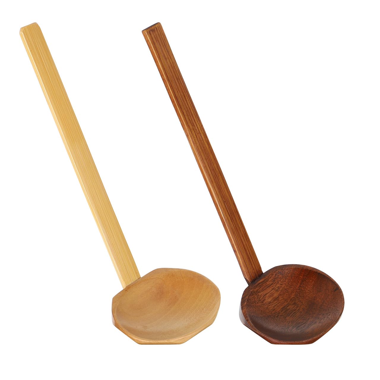 SHOWERORO Hotpot Soup Spoon Bamboo Handle Wooden Ladle 8.46 inch Long Handle Kitchen Utensil for Soup Ramen Noodles and Serving 