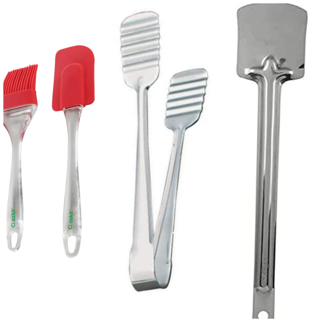 Maha Creation Combo Of Silicone Brush Spatula Turner And Tong