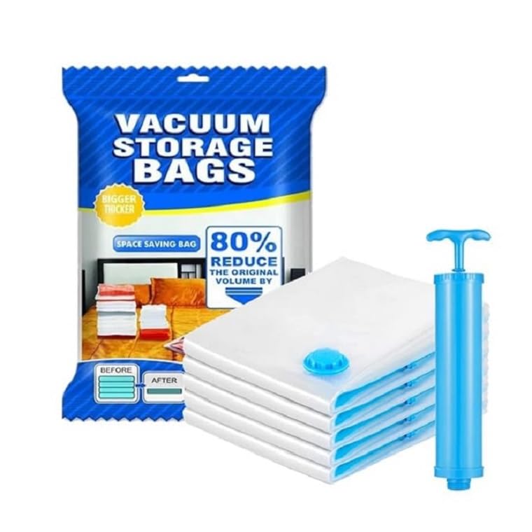 Zunbella Space Saver Vacuum Bags With Electric Pump  2 Small (40X60Cm), 2 Medium (50X70Cm) & 1 Large (60X80Cm) Bags | Airtight 