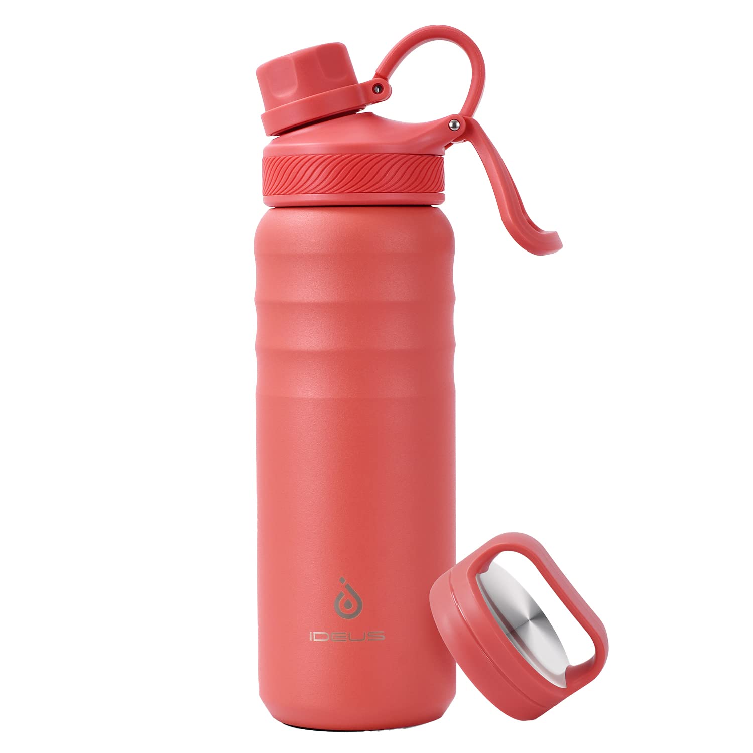 Ideus Insulated Stainless Steel Water Bottle With 2 Leak-Proof Lids, Thermal Water Flask For Hiking Biking, 24Oz, Red