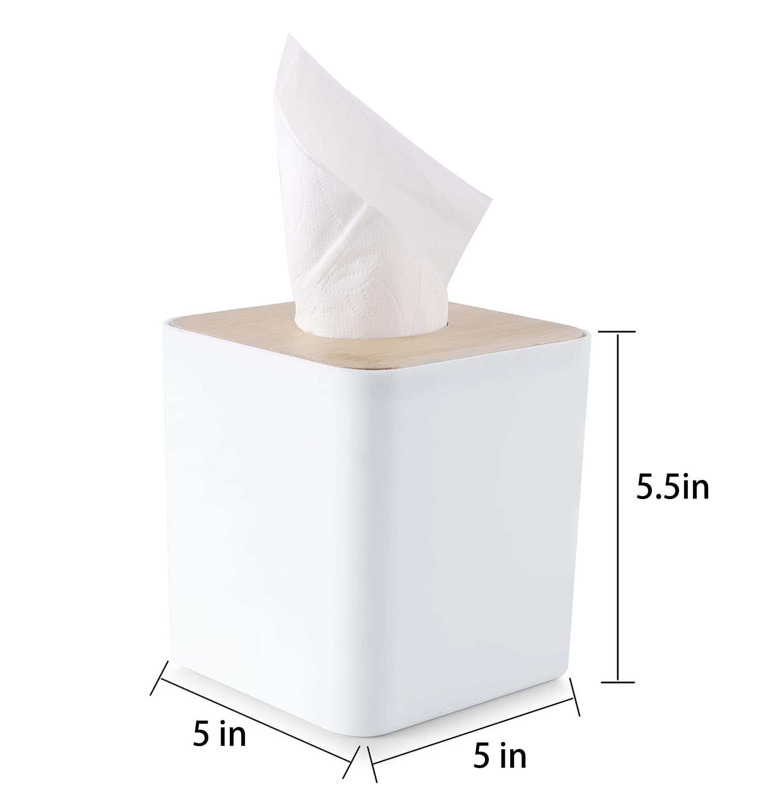 Square Tissue Box Cover,White Tissue Box Holder,Bamboo Facial Cube Box Cover For Storage On Bathroom Vanity, Countertop, Bedroom