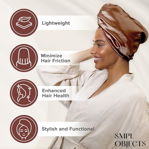 SMPL objects Satin and Bamboo Hair Towel Wrap for Women, Satin Hair Plopping Towel Curly Hair - Satin Hair Towel for Wet Hair (P