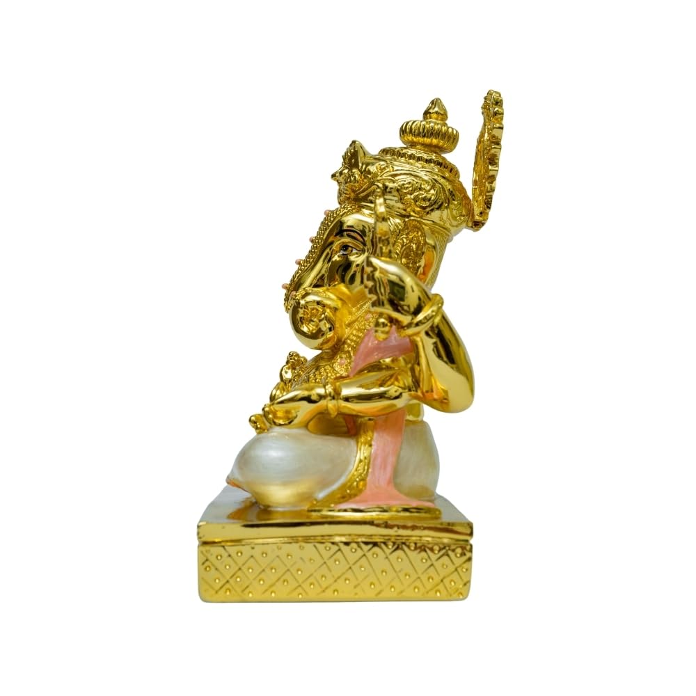 Aarya24Kt Dagdushet Pearl White Ganesha Gold-Plated Ganesh Ganpati Idol Statue For Home Decor, Office Desk & Pooja Room | Large