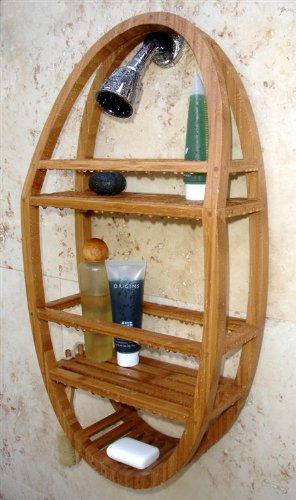 Aquateak Patented Moa Oval Teak Shower Organizer Premium Teak Oil