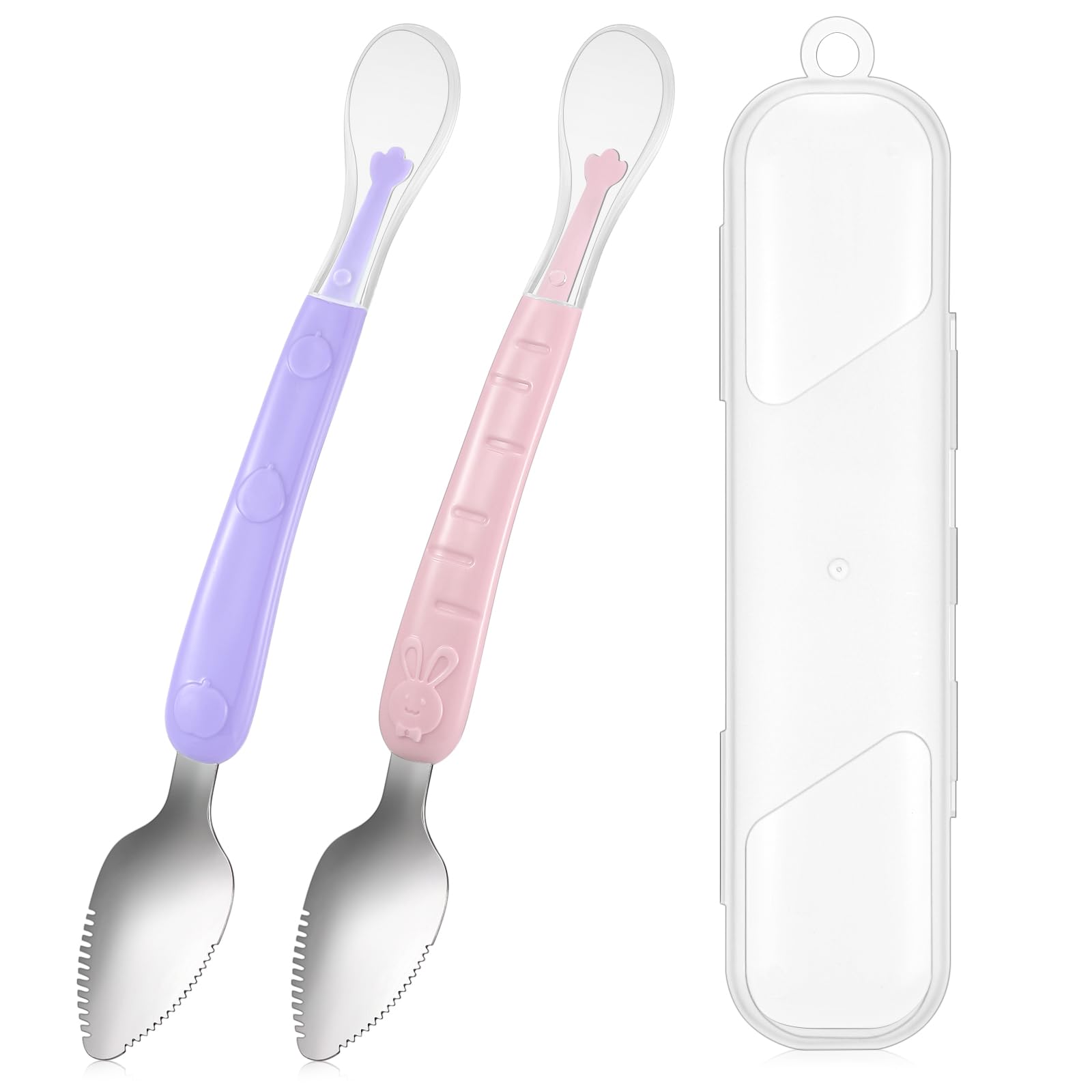 Lallisa 2 Pcs Double Head Baby Silicone Food Spoon Baby Fruit Scraping Mud Spoon Soft Feeding Food Scraper for Infants Fruit Fee