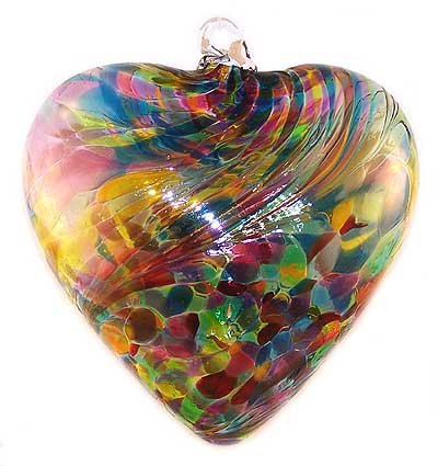 Hand Blown Glass Heart Ornament (Multicolor)