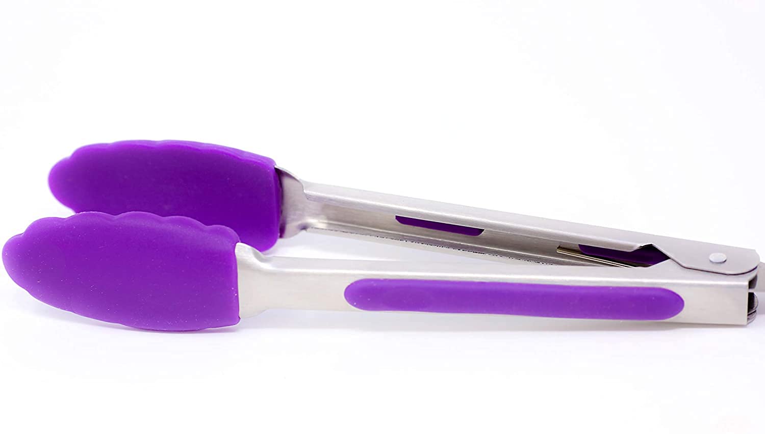 7-Inch Mini Silicone Kitchen Stainless Steel Tongs - Set Of 3 (Red, Orange, Purple) - Mini Tongs For Serving Food, Cooking, Sala
