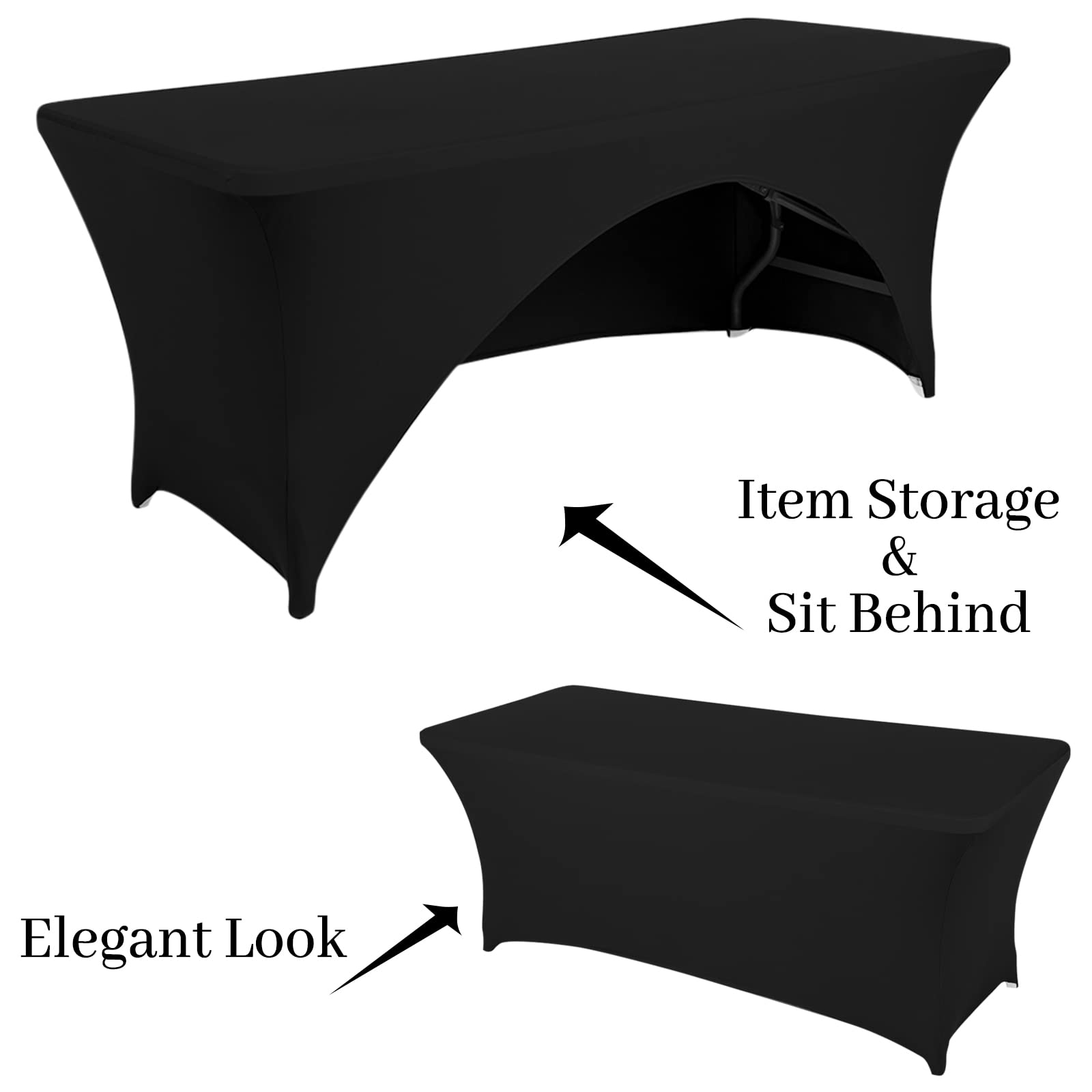 Fhberni Spandex Table Cover 6 ft. Fitted Polyester Tablecloth Stretch Table Cover Table Topper Open Back - Black