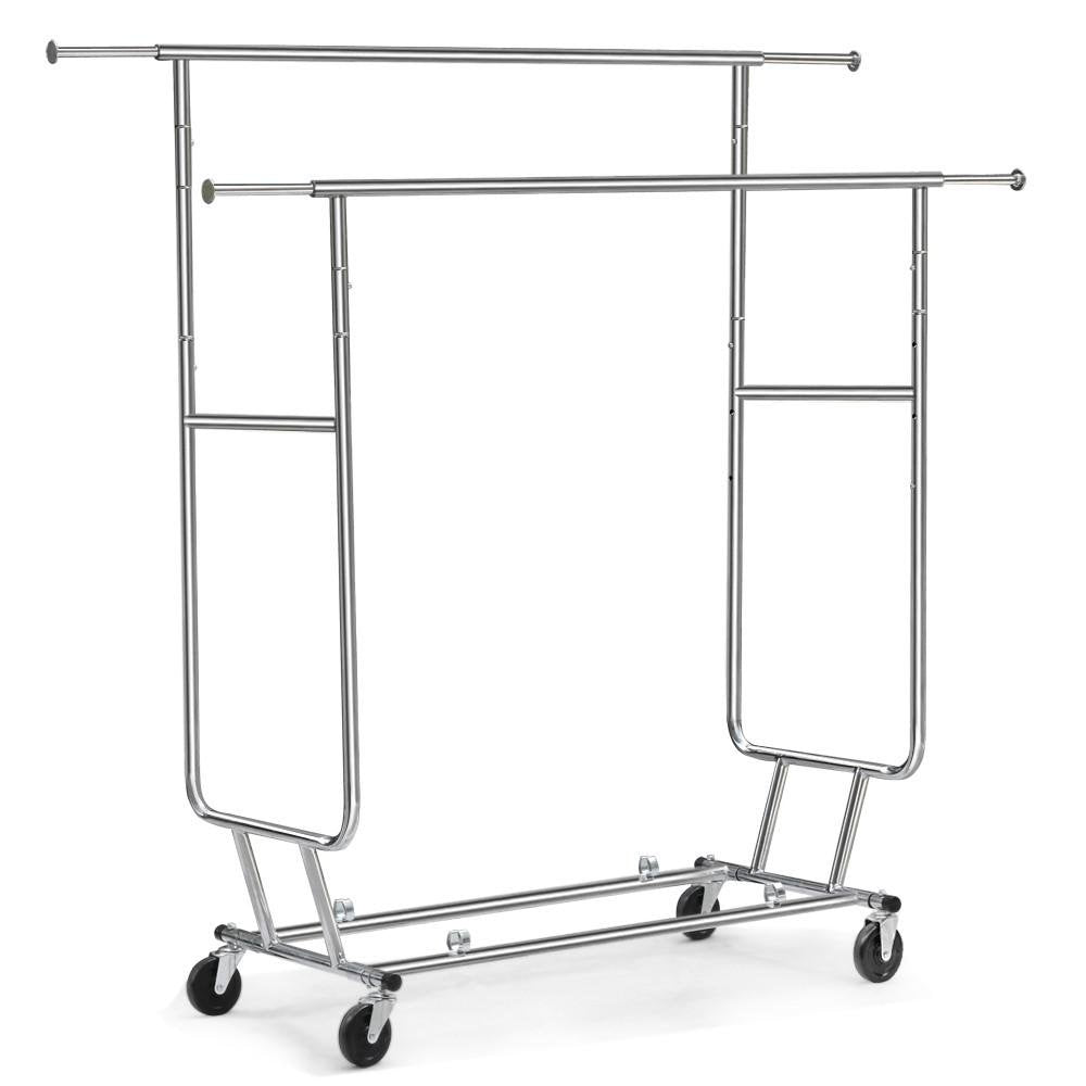 Topeakmart Rolling Clothes Rack 250 Lbs Load Capacity Commercial Double Rail Garment Racks Portable Clothes Rack, Clothing Rack,