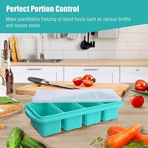 Silicone Freezing Tray With Lid, Large Ice Cube Tray Non-Stick Soup Freezer Container With 4 Compartments For Storing And Freezi