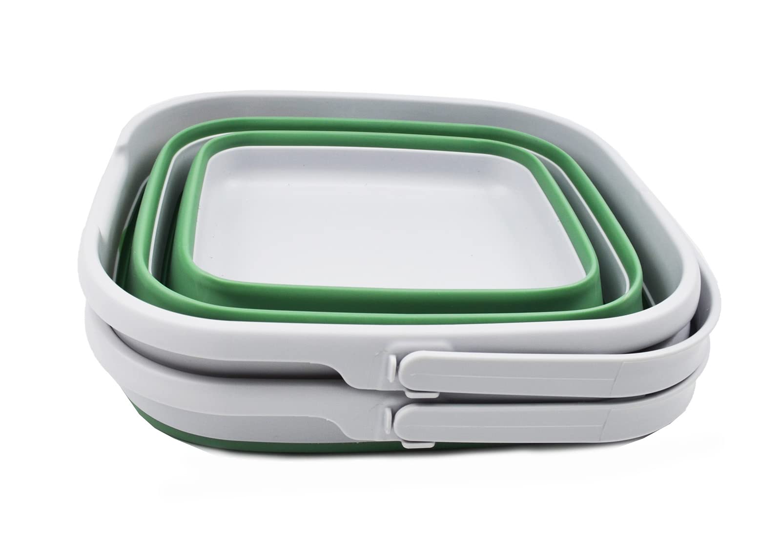 Sammart 10L (2.6 Gallon) Collapsible Rectangular Handy Basket/Bucket (Grey/Dark Sea Green (Set Of 2))