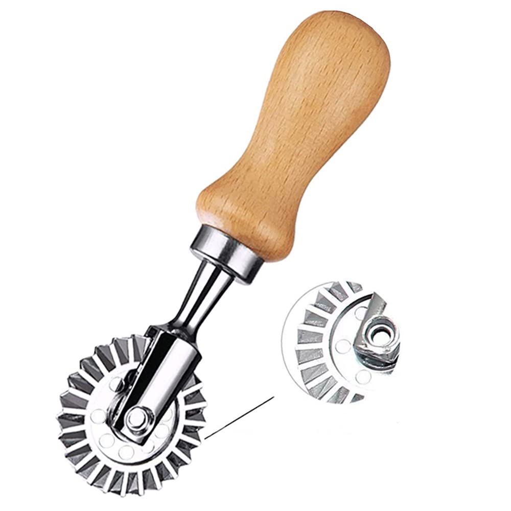 Mtomdy Ravioli Cutter Stamps With Roller Wheel Round Mold With Wooden Handle And Fluted Edge Pasta Press Pasta Cutter For Home A