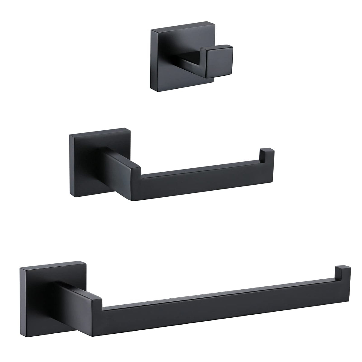 Turs Black 3-Piece Bathroom Towel Holder Set Stainless Steel Wall Mount Bath Hardware Set Toilet Paper Holder Towel Hook,Q7010Bk