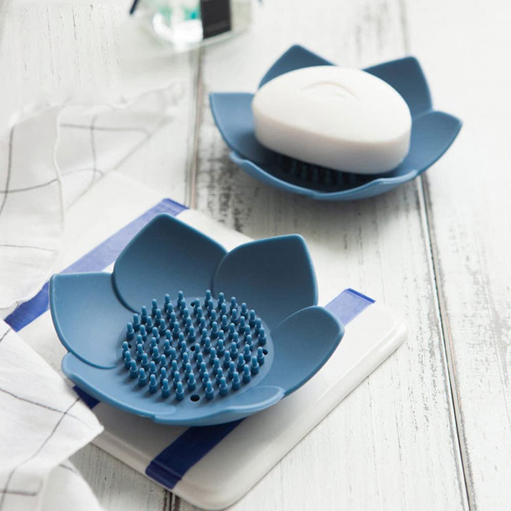 Soap Dishes With Draining, Bathroom Bar Soap Holder For Shower, Soap Tray For Kitchen Sink, Silicone Flower Shape Soap Saver For