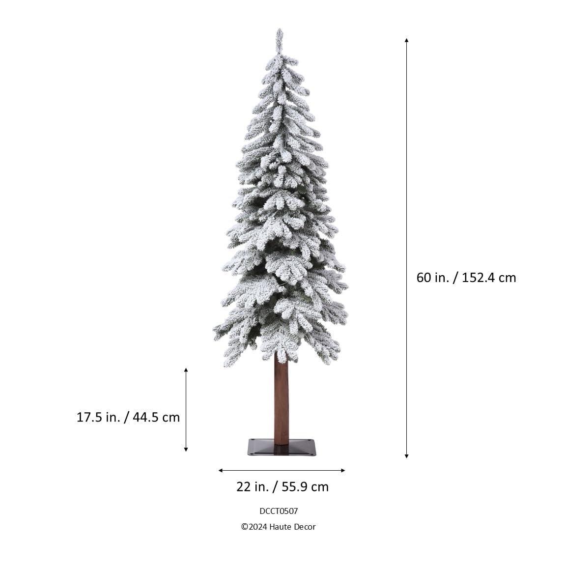 Haute Decor Lightly Flocked Artificial Alpine Tree with Real Wood Pole and Soft White Battery-Operated LED Lights with Timer (5-