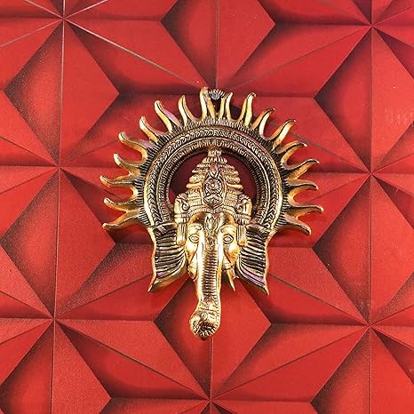 Achleshwar Metal Ganesha Ji Statue,Ganpati Wall Hanging Sculpture Lord Ganesh Idol Lucky Feng Shui Wall Decor Your Home, Office,