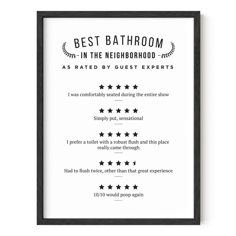 HAUS AND HUES Funny Bathroom Decor & Bathroom Print Funny Bathroom Signs Decor Funny Toilet Signs  Bathroom Review Sign Wall Art Funny  Would Poop Here Again Sign  12''x16'' UNFRAMED (Ratings)