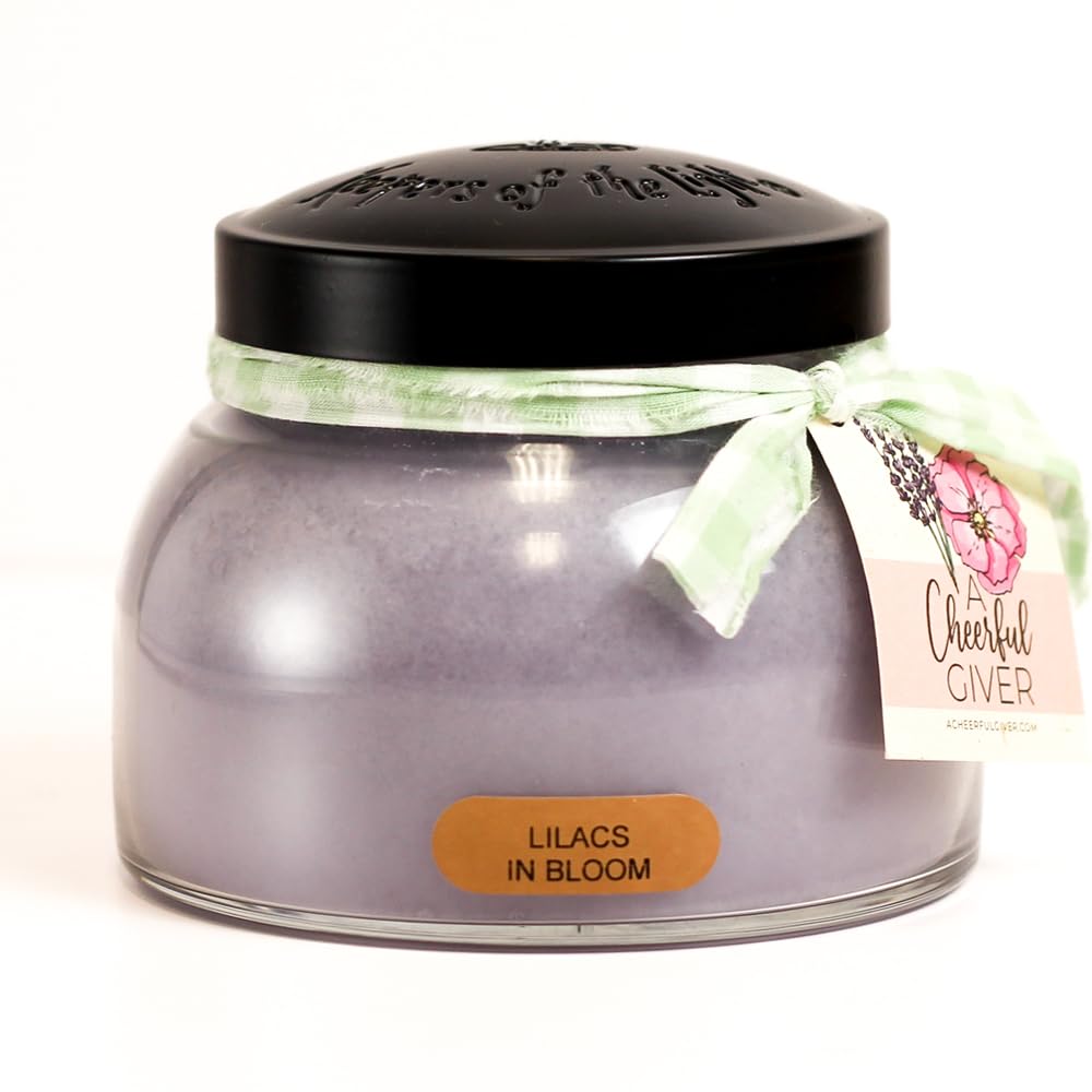 A Cheerful Giver - Lilacs In Bloom Mama Scented Glass Jar Candle (22oz) with Lid & True to Life Fragrance Made in USA