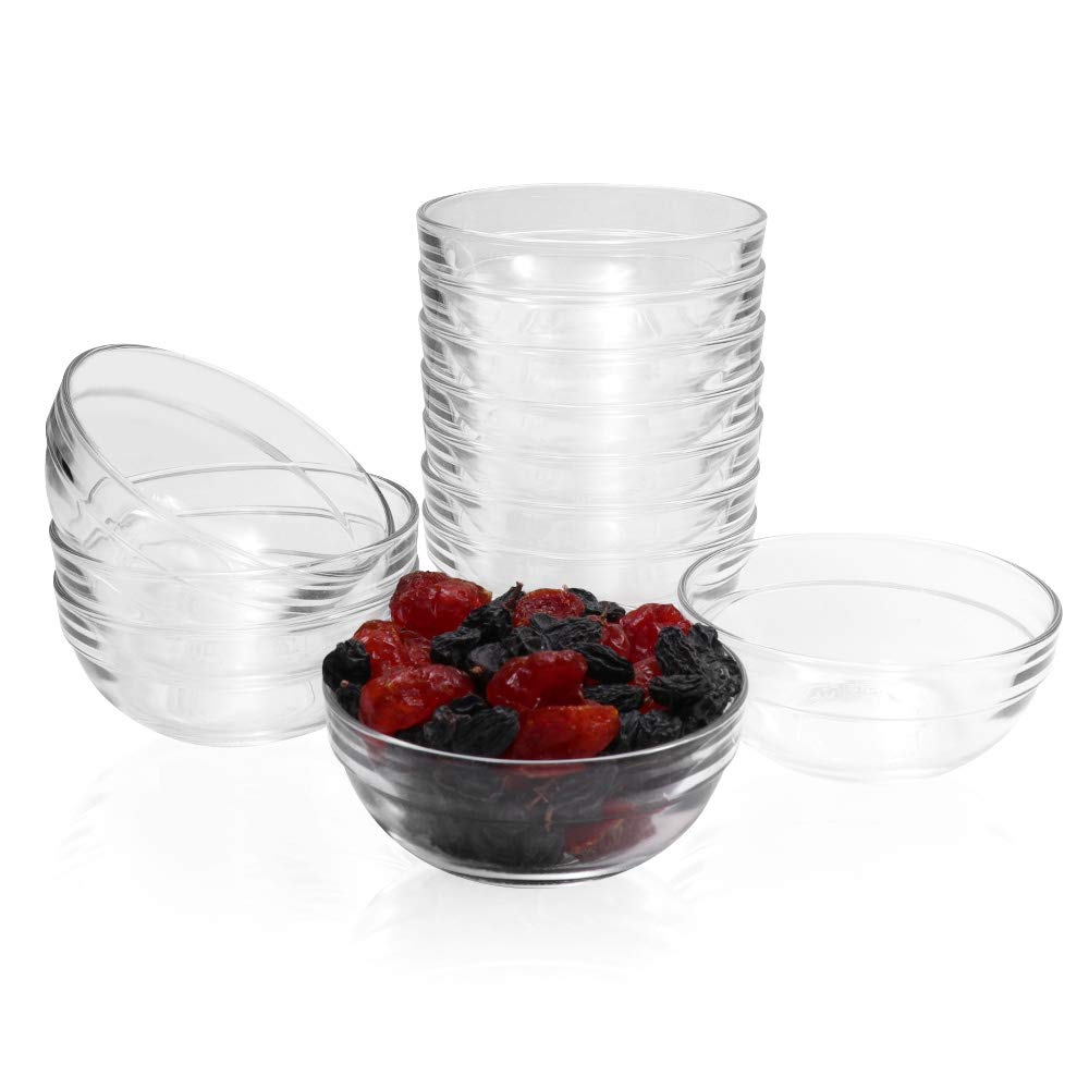 Szuah 3.5 Inch Small Glass Bowls 12 Pack Prep Bowls Serving Bowls 4.5 Oz Microwavable Stackable Clear Glass Bowls For Kitchen, D