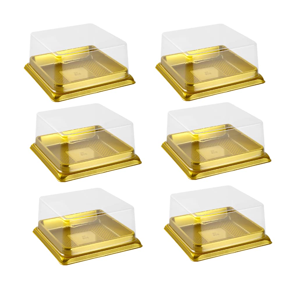 Hewnda 50 Pack Of Gold Cake Pans,Bottom 3 Inch X Height 1-1/2 Inch Of Clear Plastic Mini Cake Box Muffins Box Cookies Box Weddin