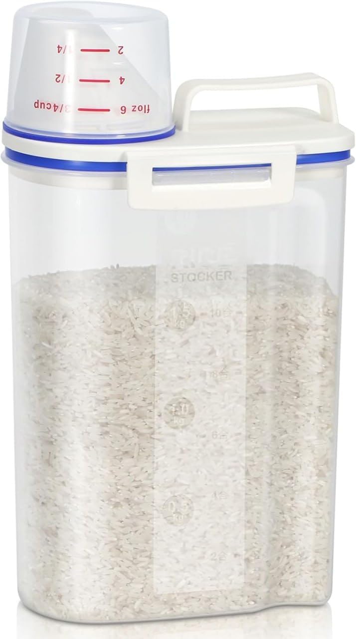 Dmdent Airtight Rice Storage Container With Measuring Cup & Handle  BpaFree Food Storage Bin For Rice, Flour, Grains & Dry Foo