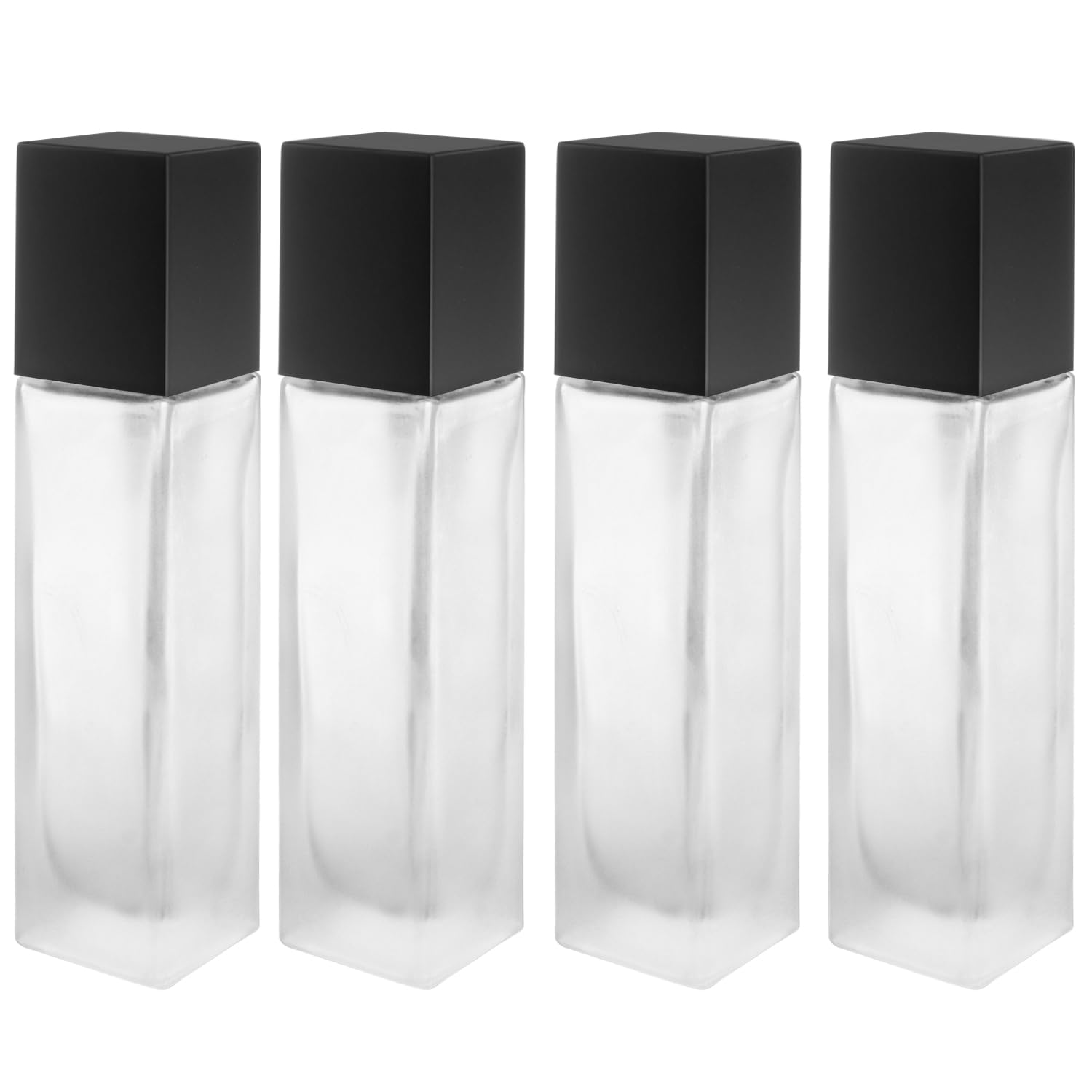 BOSMIOW 4Pcs 60ml/2oz Frosted Glass Liquid Foundation Bottle,Clear Square Lotion Pump Bottles,Matte Glass Cosmetic Cream Dispens