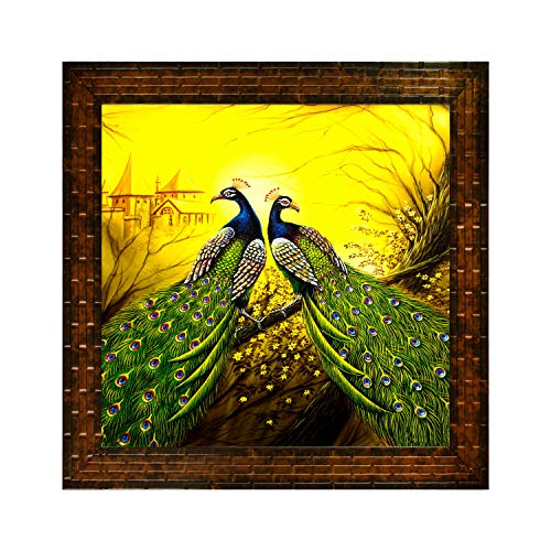 Indianara Pair Of Peacocks Paintings (2257) Without Glass 13.8 X 13.8 Inch